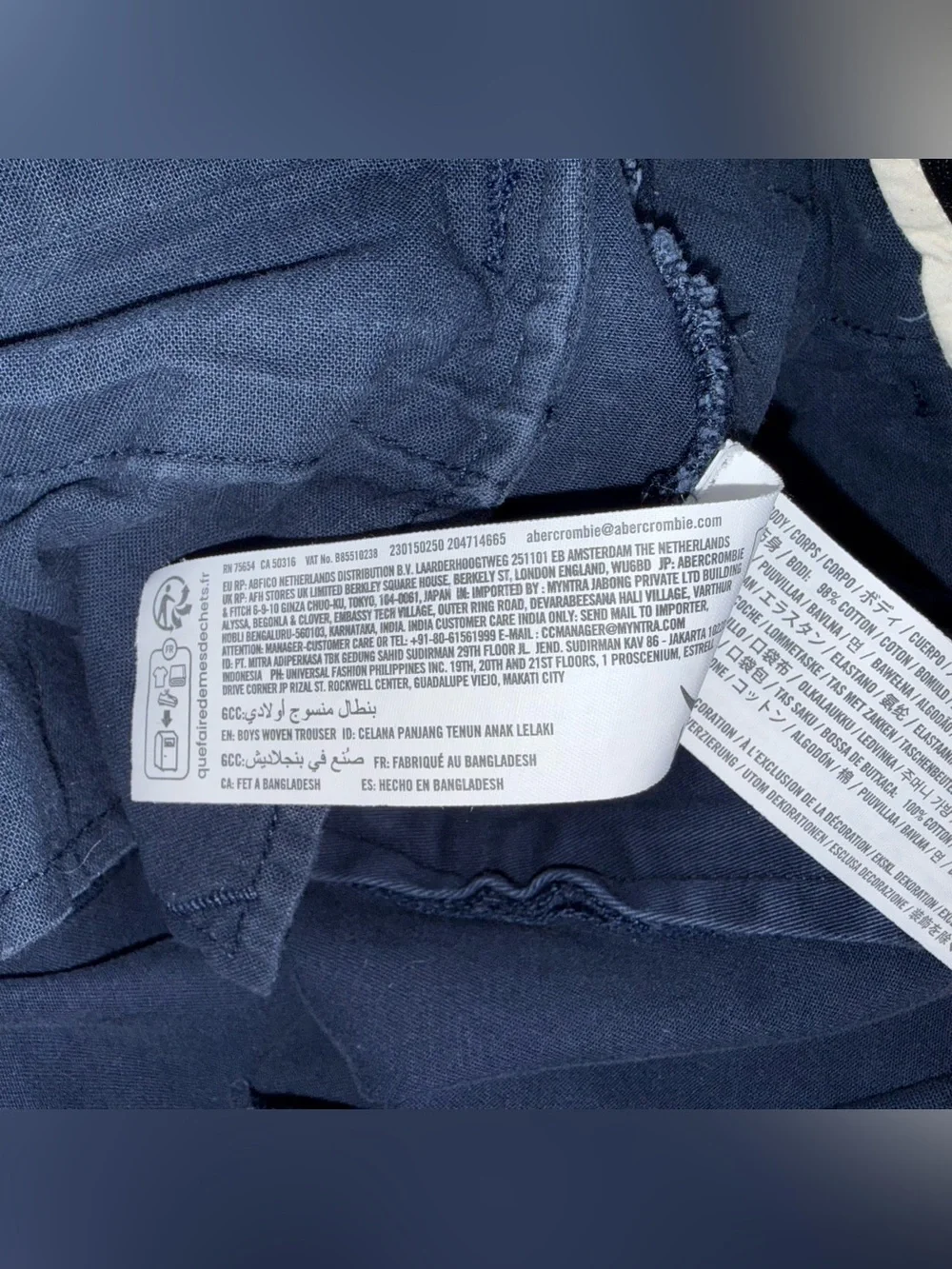 Abercrombie Kids Navy Blue Straight Chino Pants Adjustable Waist Size 15/16 Long
